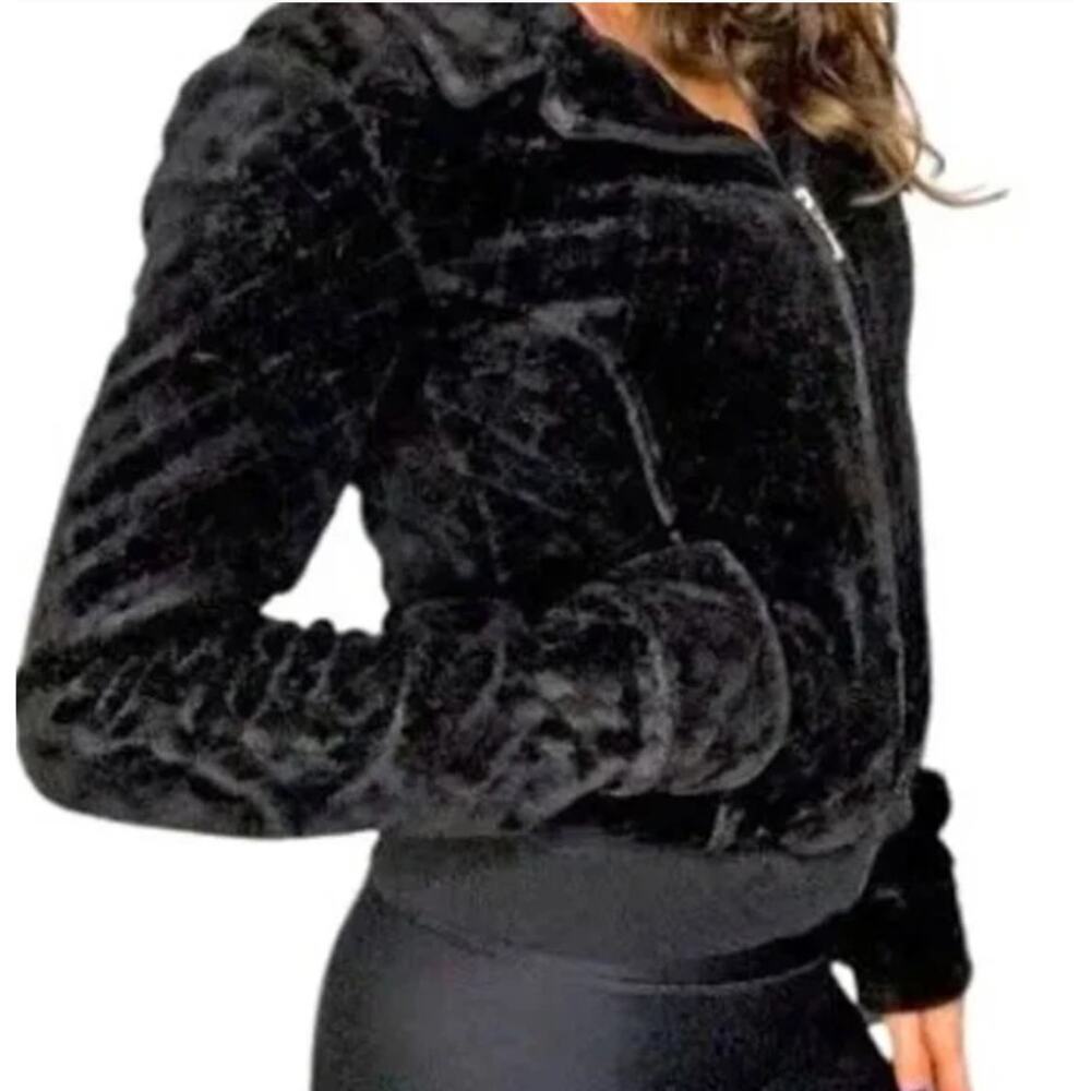 Juicy Couture Vintage Black Quilted Velour Zip Up Jacket Size Petite Y2K USA